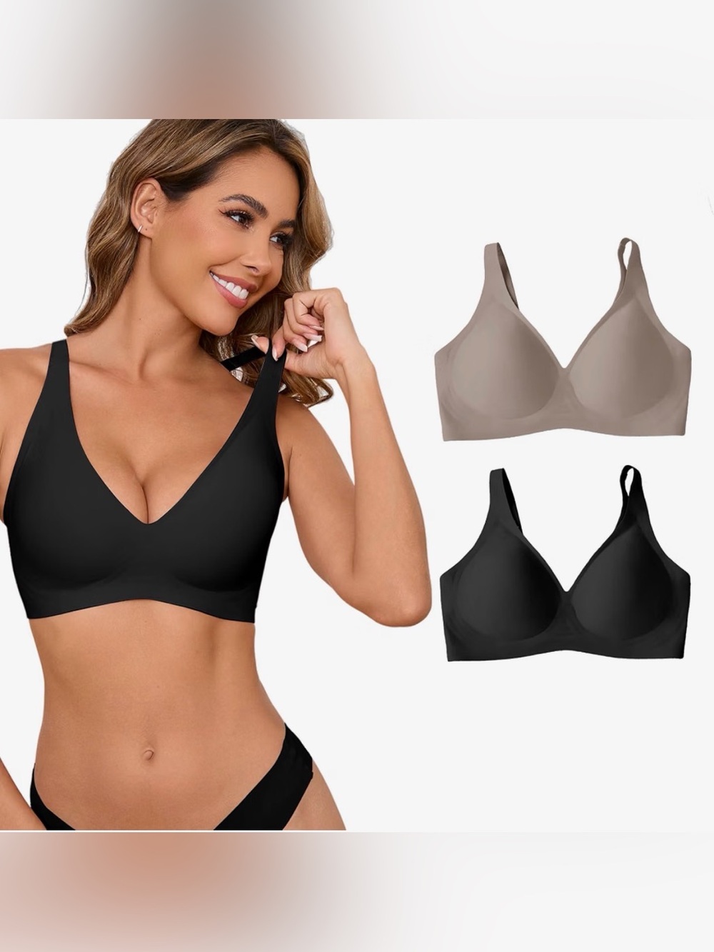 A378 Wireless Bras Seamless Low Cut Deep V Bra No Underwire Padded 2pk XXL NWT